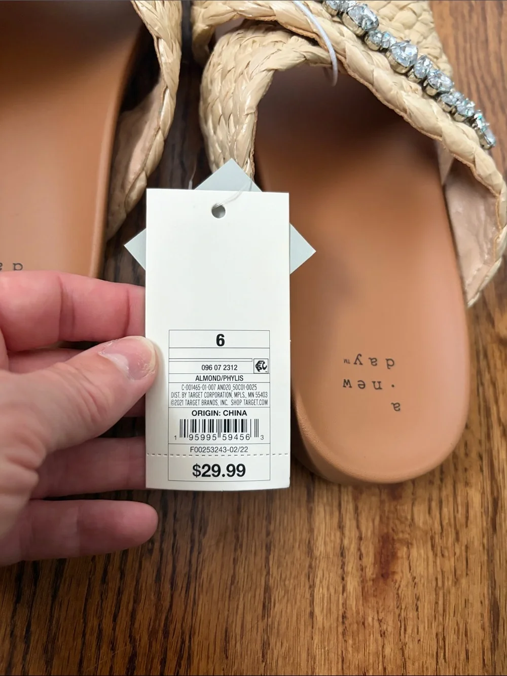 a new day Braided Crystal-Accent Slide Sandals in Natural Size 6 New